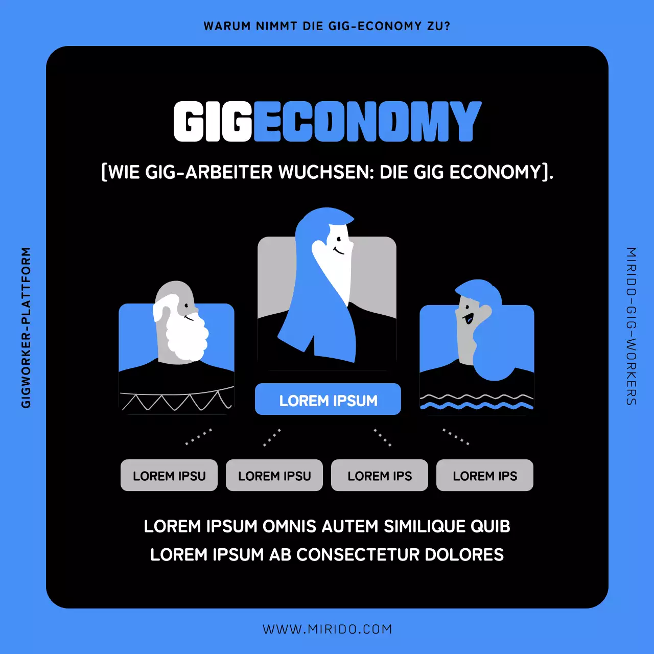 Blaue und schwarze Menschen Illustration Einführung in Gigworker