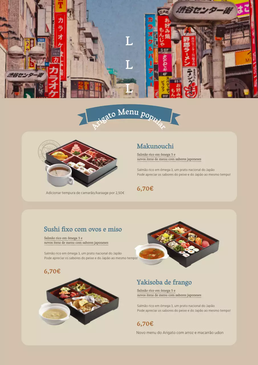 Loja Bento favorita com fotografias vintage de cenas de rua japonesas em azul e bege