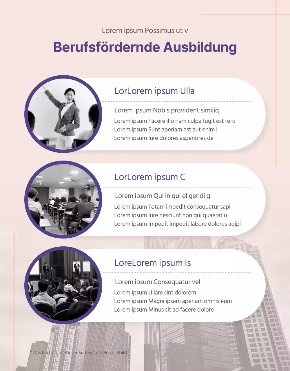 Details des Unternehmensprogramms in Lila mit orangefarbenen Akzenten
