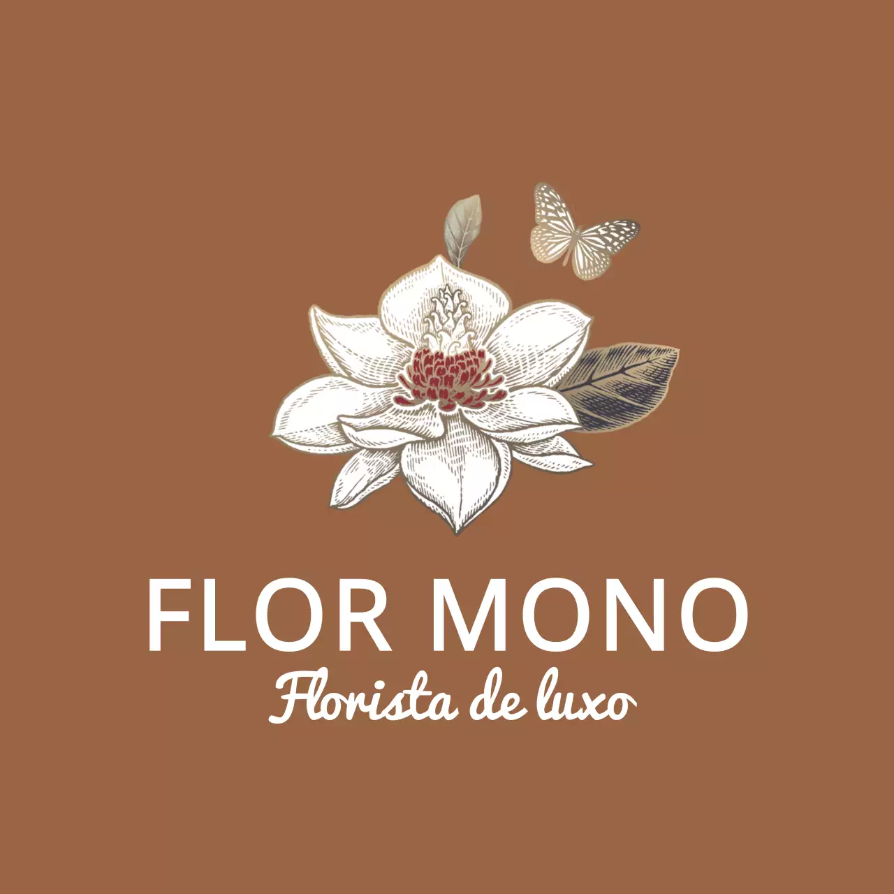 Ilustração emocional de uma flor e borboleta pretas, estilo de logótipo para a equipa de floristas e experiências