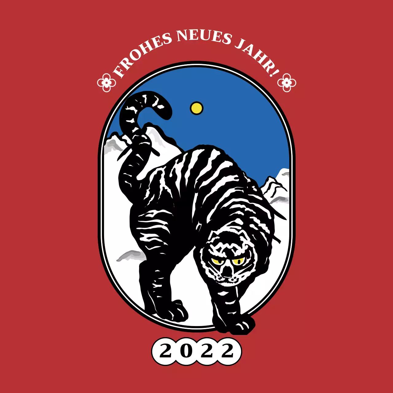Neujahrskarte mit einer Illustration eines schwarzen Tigers von Red's Neutroconcept