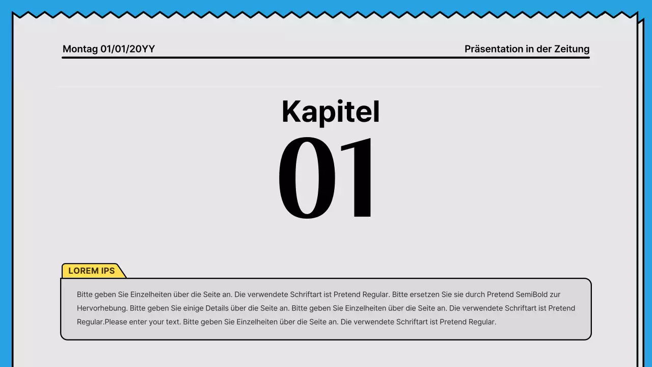 Kräftige Linien und eine aufmerksamkeitsstarke Präsentation in einem Zeitungskonzept mit gelben und hellblauen Akzentfarben