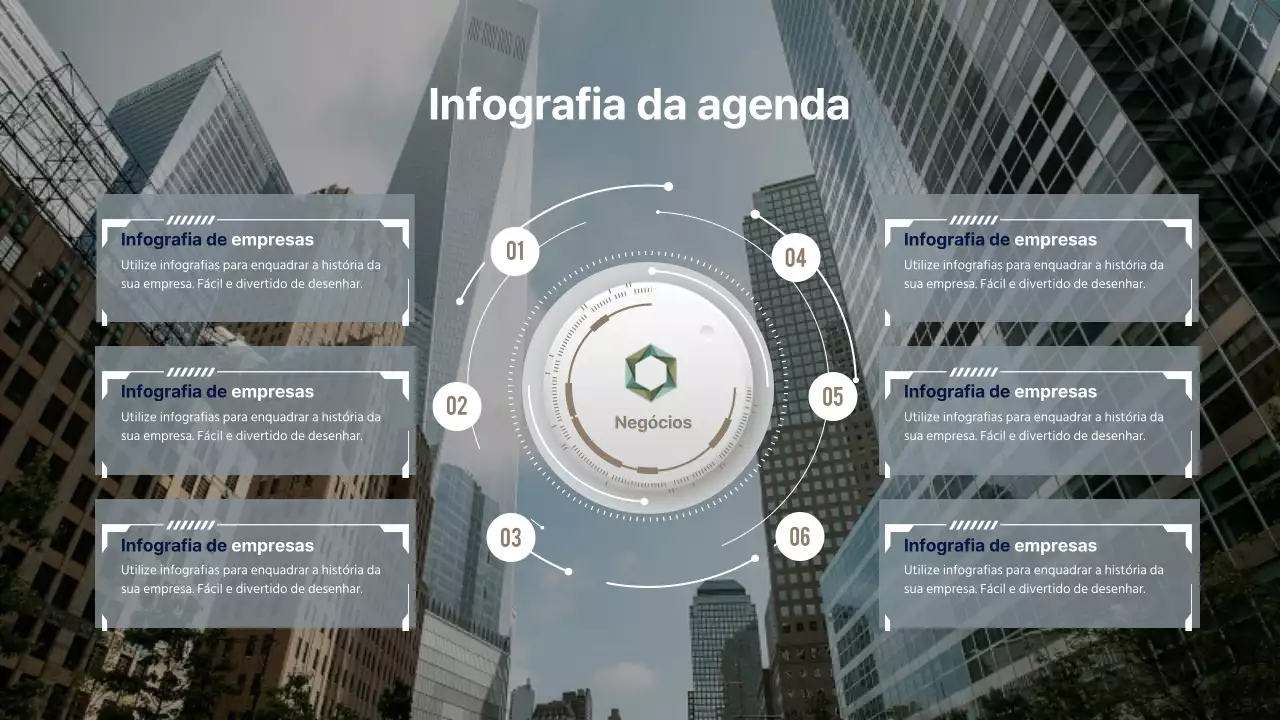 Infografia AGENDA sob a forma de uma fotografia de empresa a cinzento e castanho