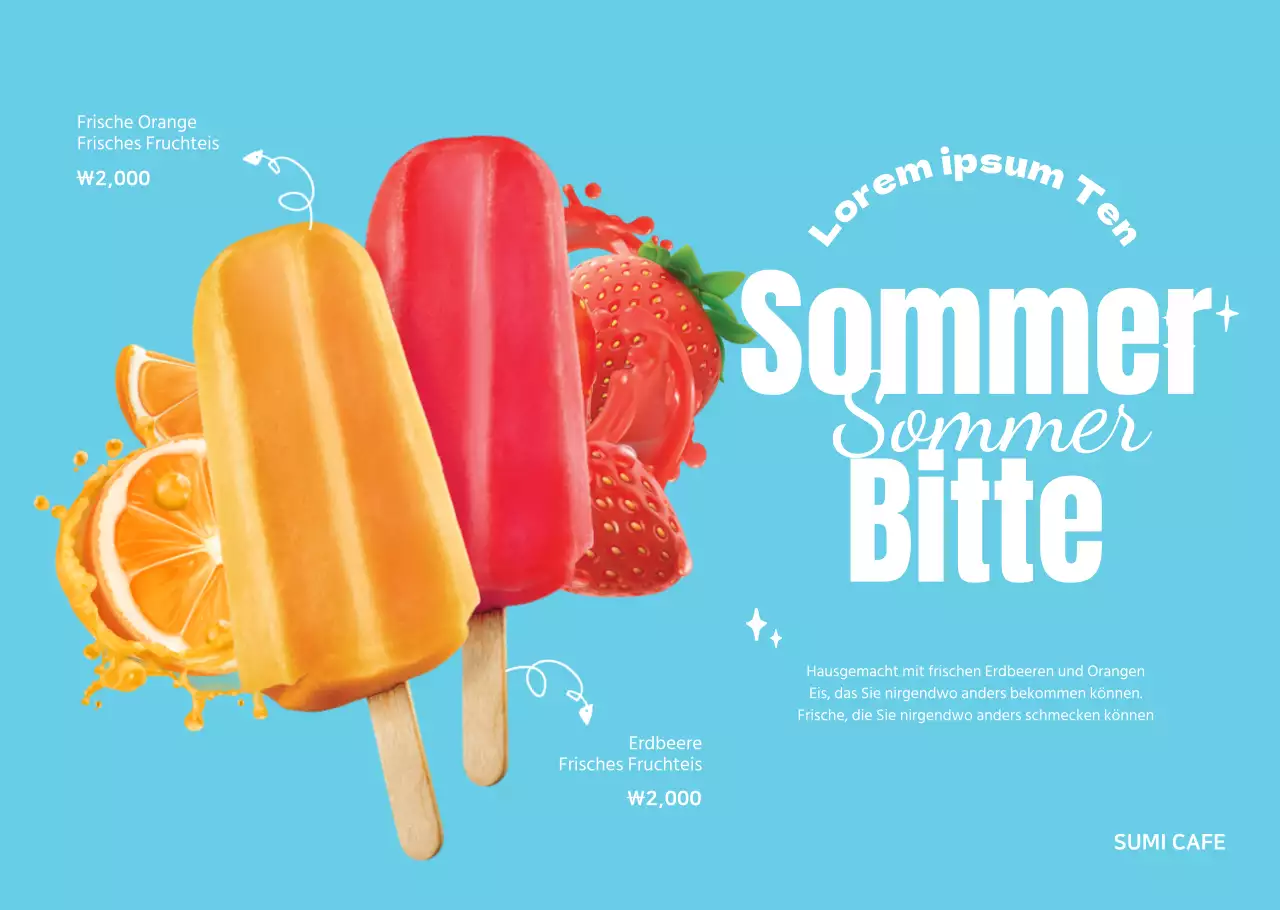 Fruchteis mit kalligrafischem TitelKonzept