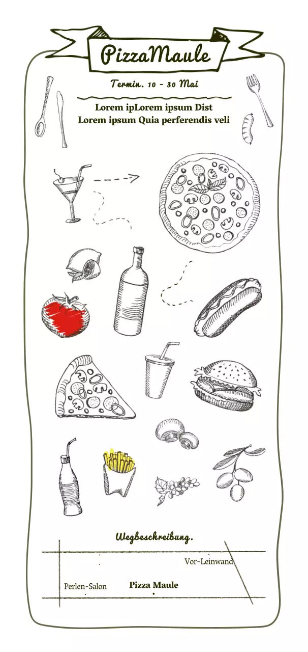 Eine Pizzeria-Werbung mit einem emotionalen Stiftzeichnungskonzept.