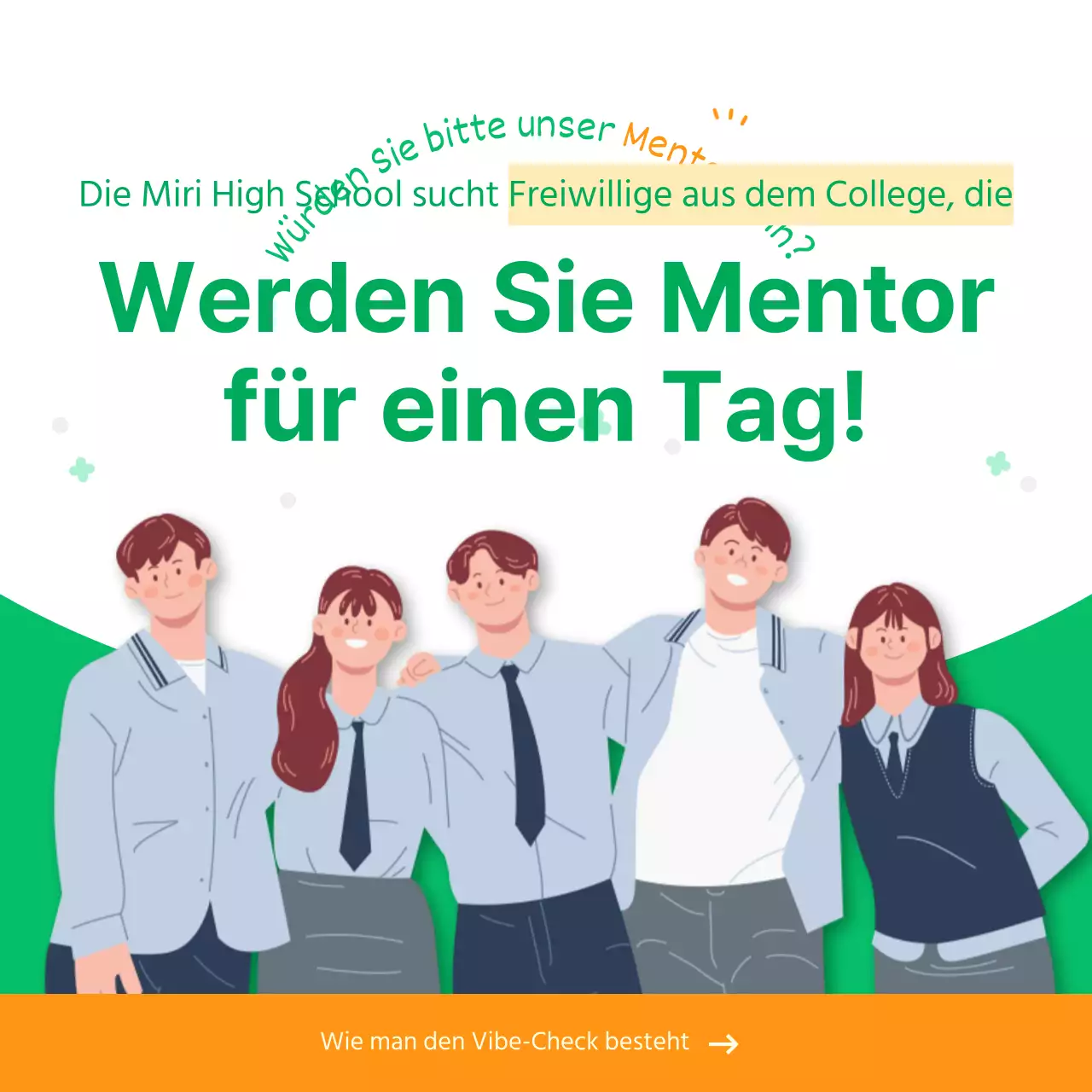 Grünes und orangefarbenes Illustrationskonzept Rekrutierung von Freiwilligen unter den Studenten