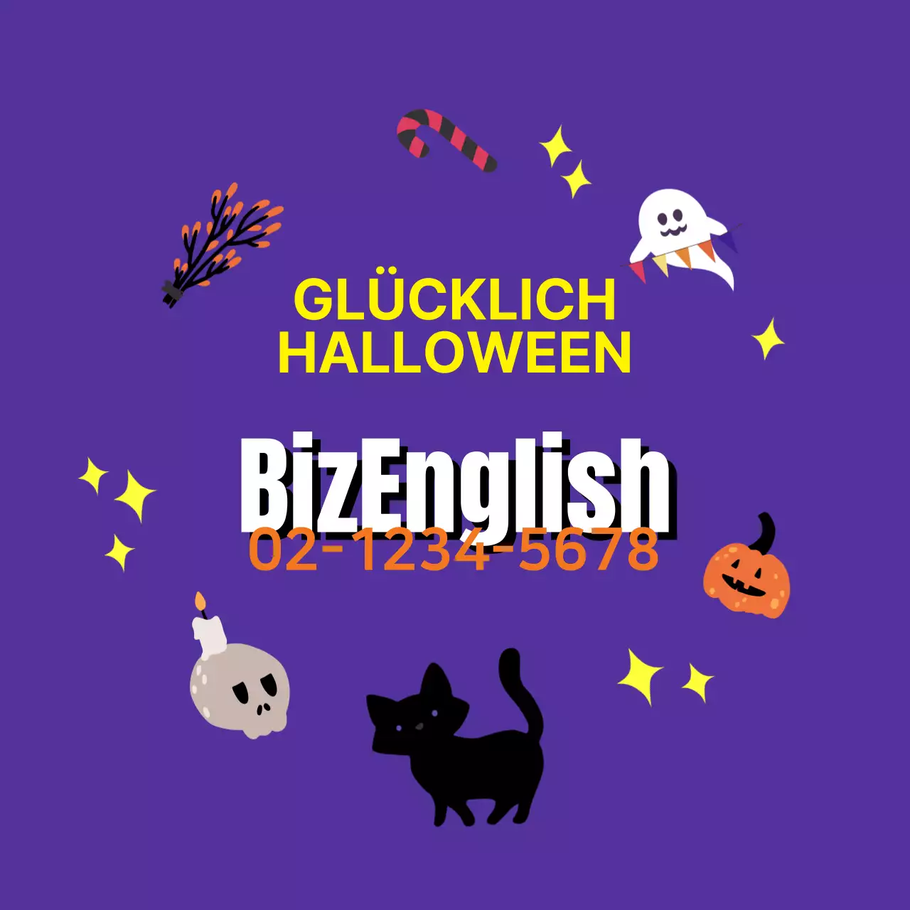 Lila Gelb Orange Illustration Halloween Englisch Sprache Schule Förderung