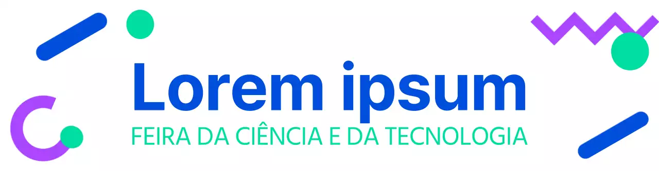 Logótipo de feira de ciências com várias formas em azul, menta e roxo.