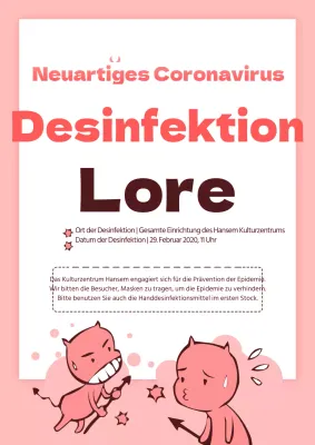 Hübsches rosa-weißes Faltblatt zur Virenprävention und Desinfektion