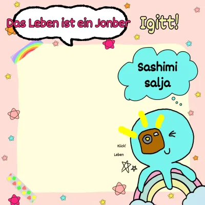 Ein lustiges Doodle mit einem rosa Hintergrund und einem hellblauen Oktopus-Charakter.