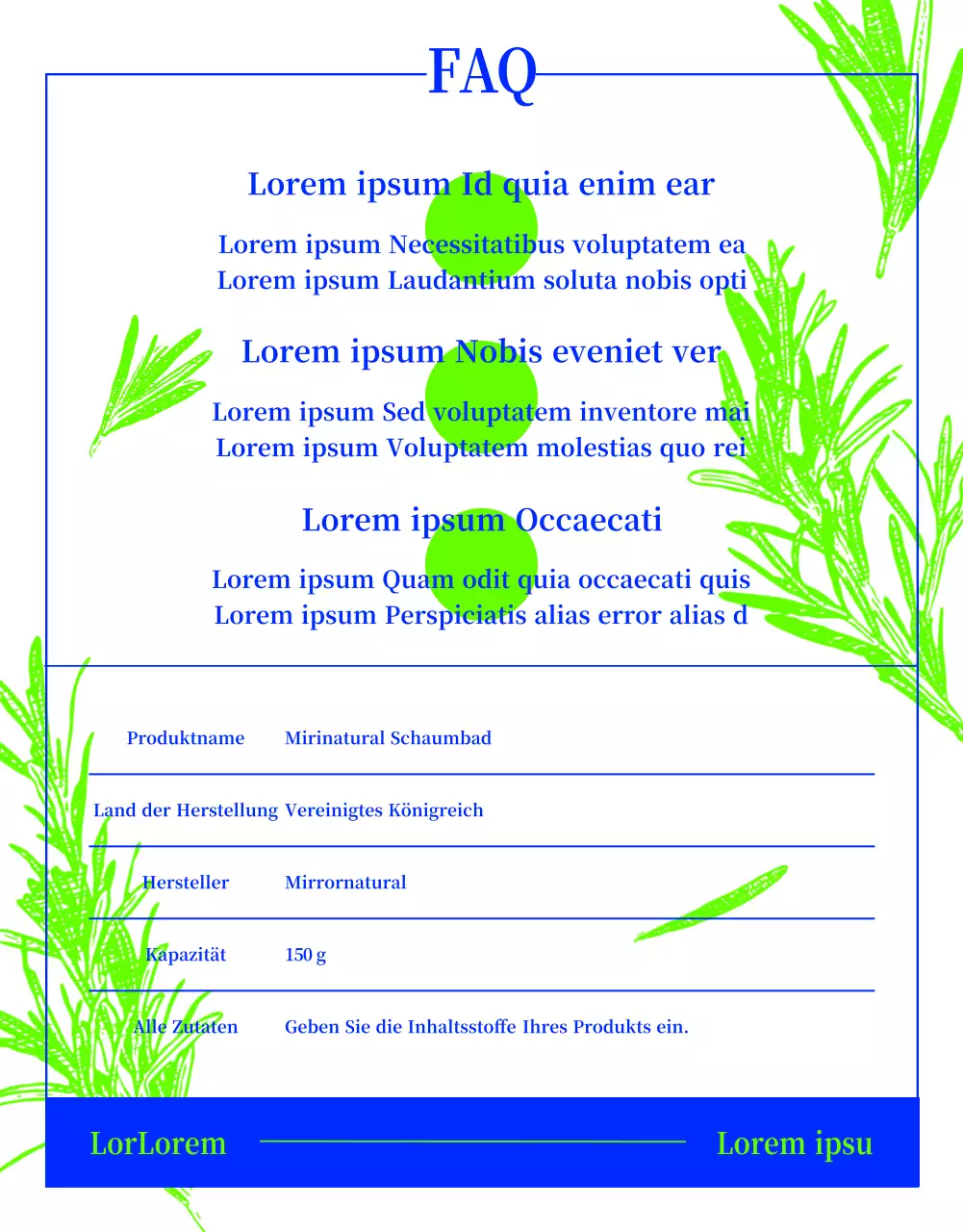 Vornatürliches Schaumbad mit Kräuterzeichnung in Neongrün und Blau