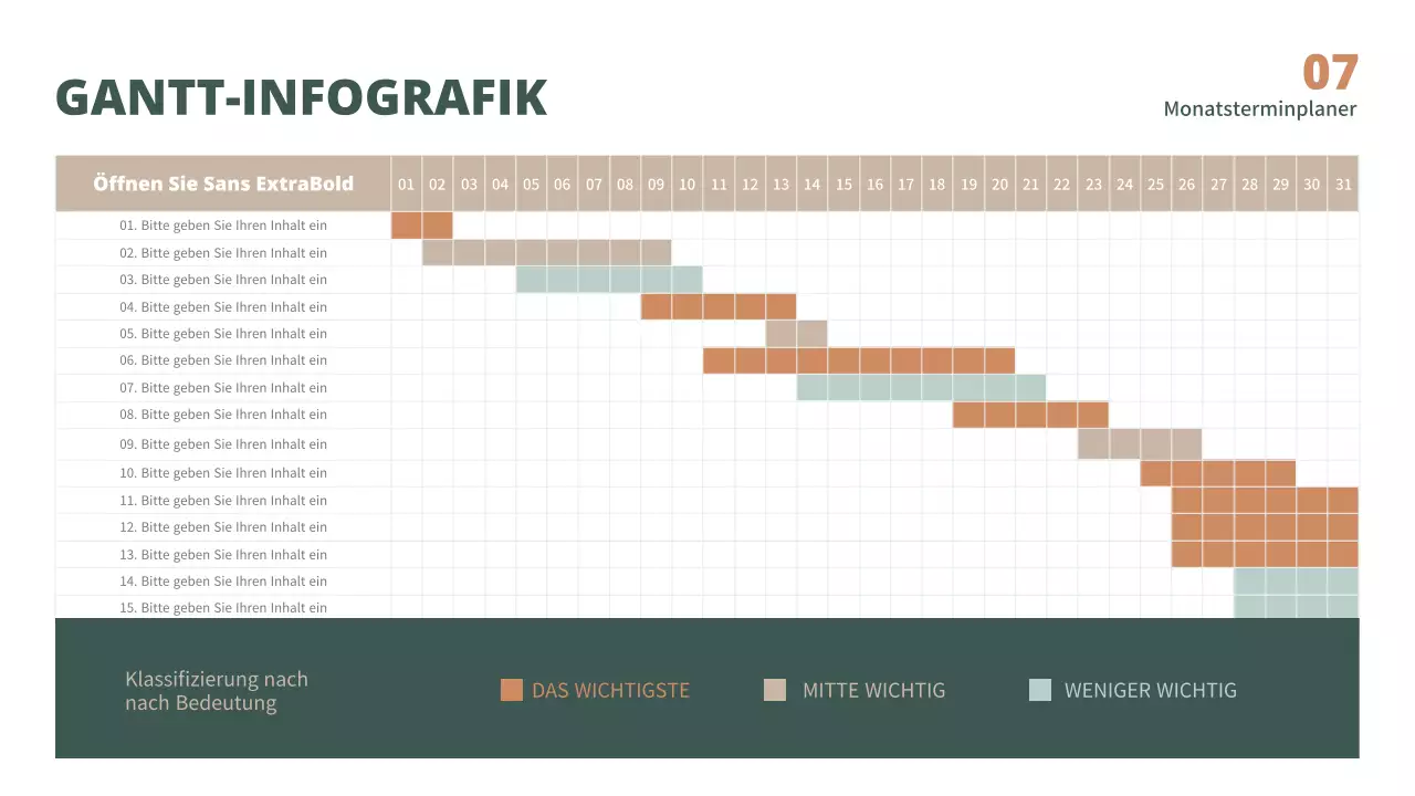 Grüne und braune GANTT-Infografik für einen sauberen Zeitplan