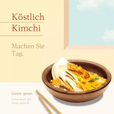 Werbung für ein minimalistisches gelb-braunes Kimchi-Menüpaket