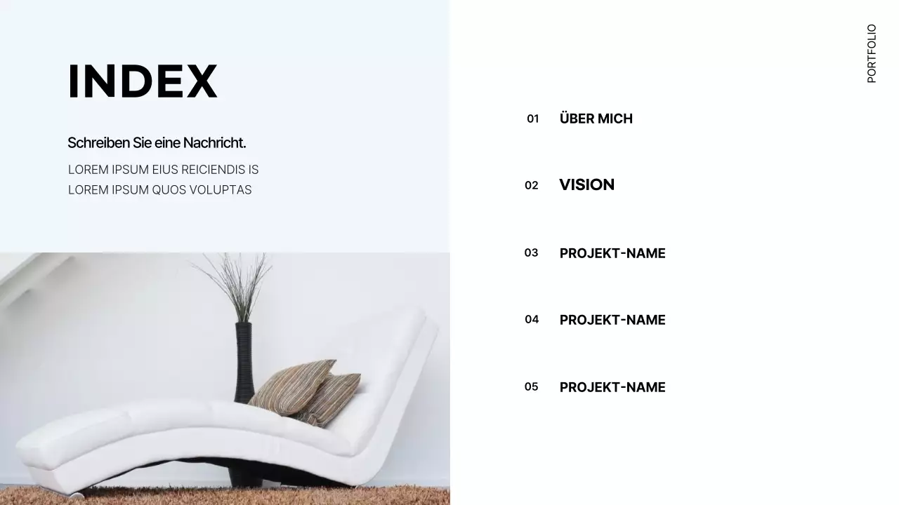 Einfache Innenarchitektenmappe in Weiß und Hellblau