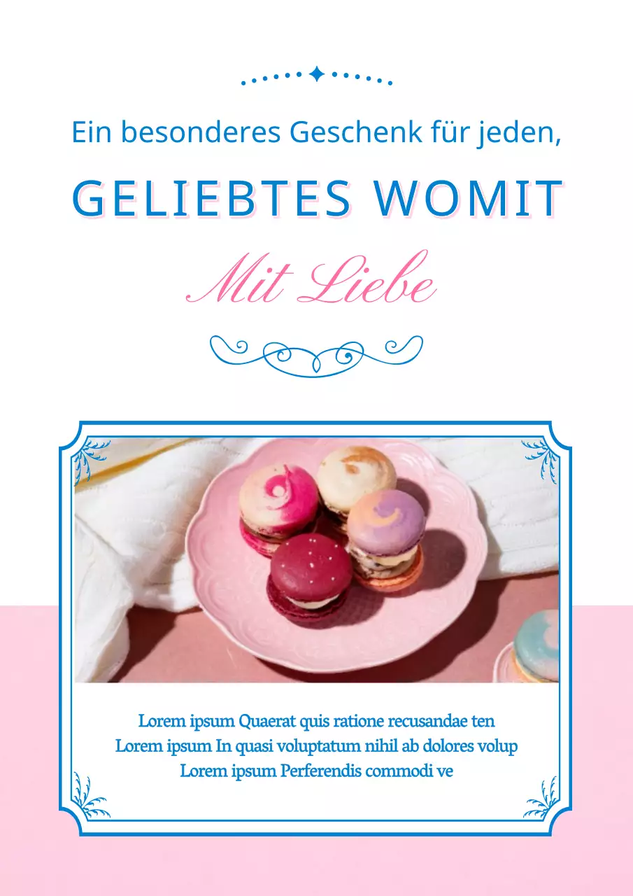 Niedliches Macaron Cafe Guide Design in Rosa und Blau