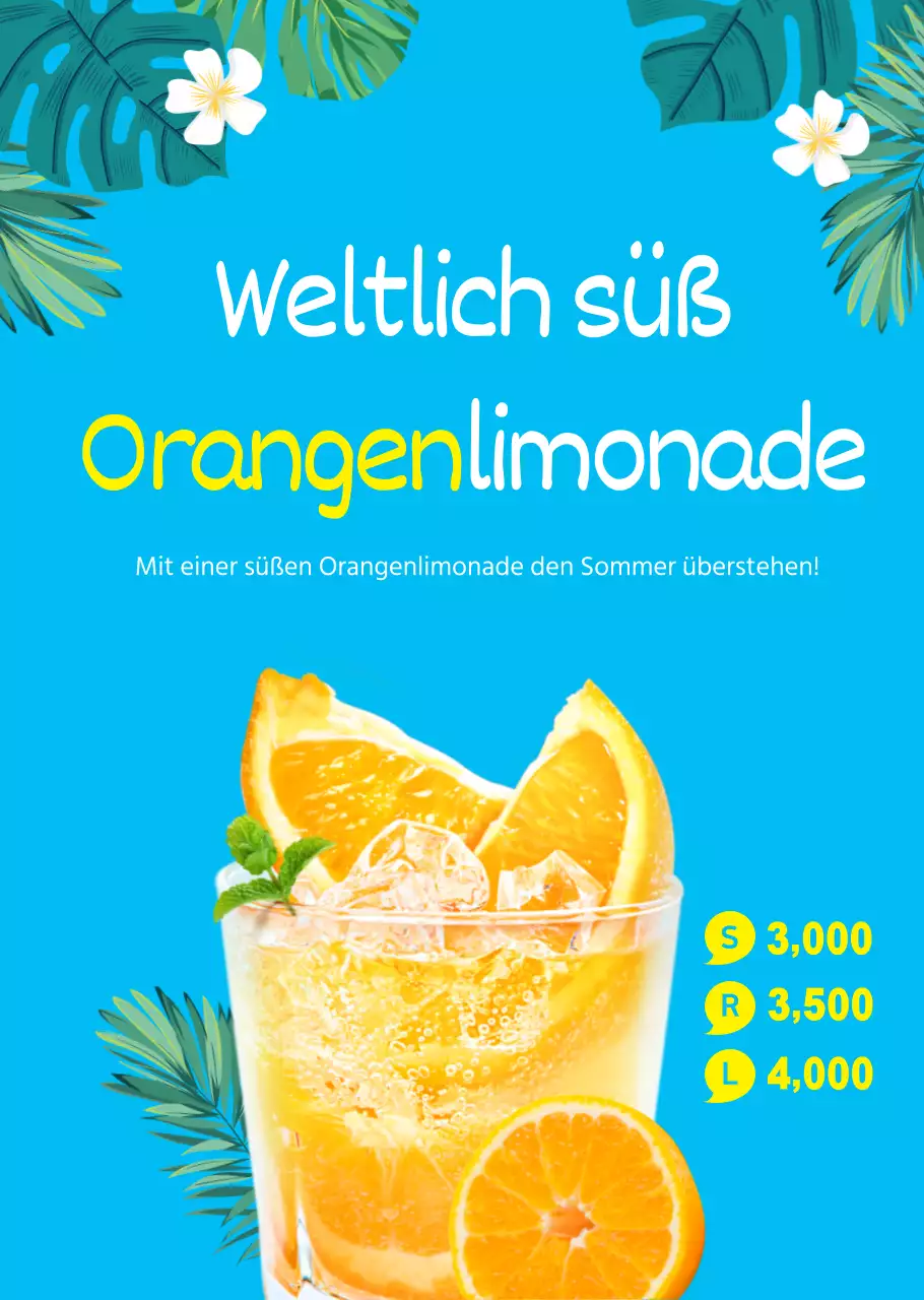 Transparentes Plakat für das kühle Sommergetränk Orangeade Cafe