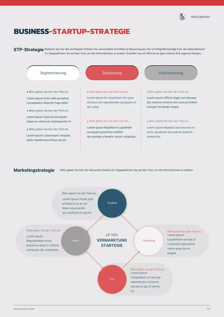 Grafikkonzept Businessplan in Marineblau und Rot