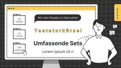 Illustrierte Arbeitsplatzkürzel in leuchtend gelber YouTube-Miniaturansicht