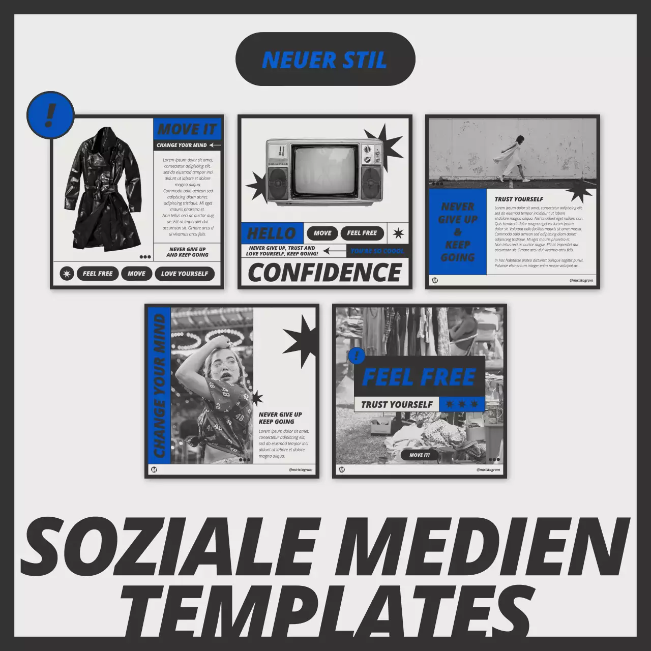 Ein angesagtes Konzept-Layout-Paket in Blau und Schwarz