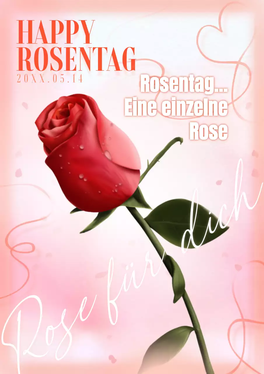 Werbematerial zum Rosentag, das eine einzelne rosa Blume hervorhebt