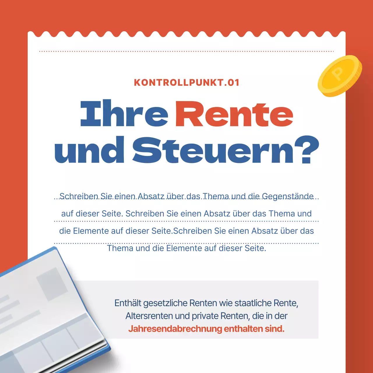 Blaue und rote Quittung Konzept Rentenquittung Steuersparmodelle