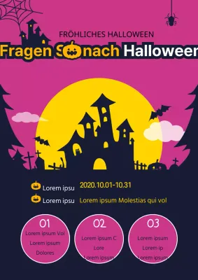 Werben Sie für Ihren Halloween-Verkauf mit einem niedlichen Konzept, das eine lila Hexenschloss-Illustration zeigt