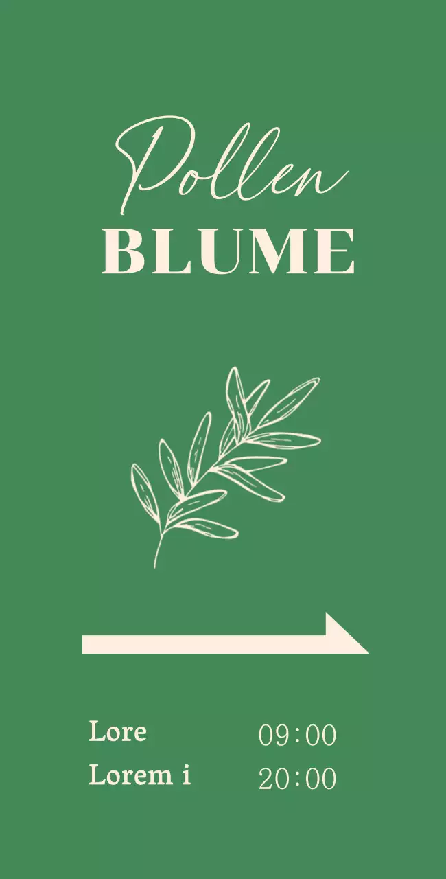 Blumenladenschild mit botanischen Illustrationen auf grünem Hintergrund