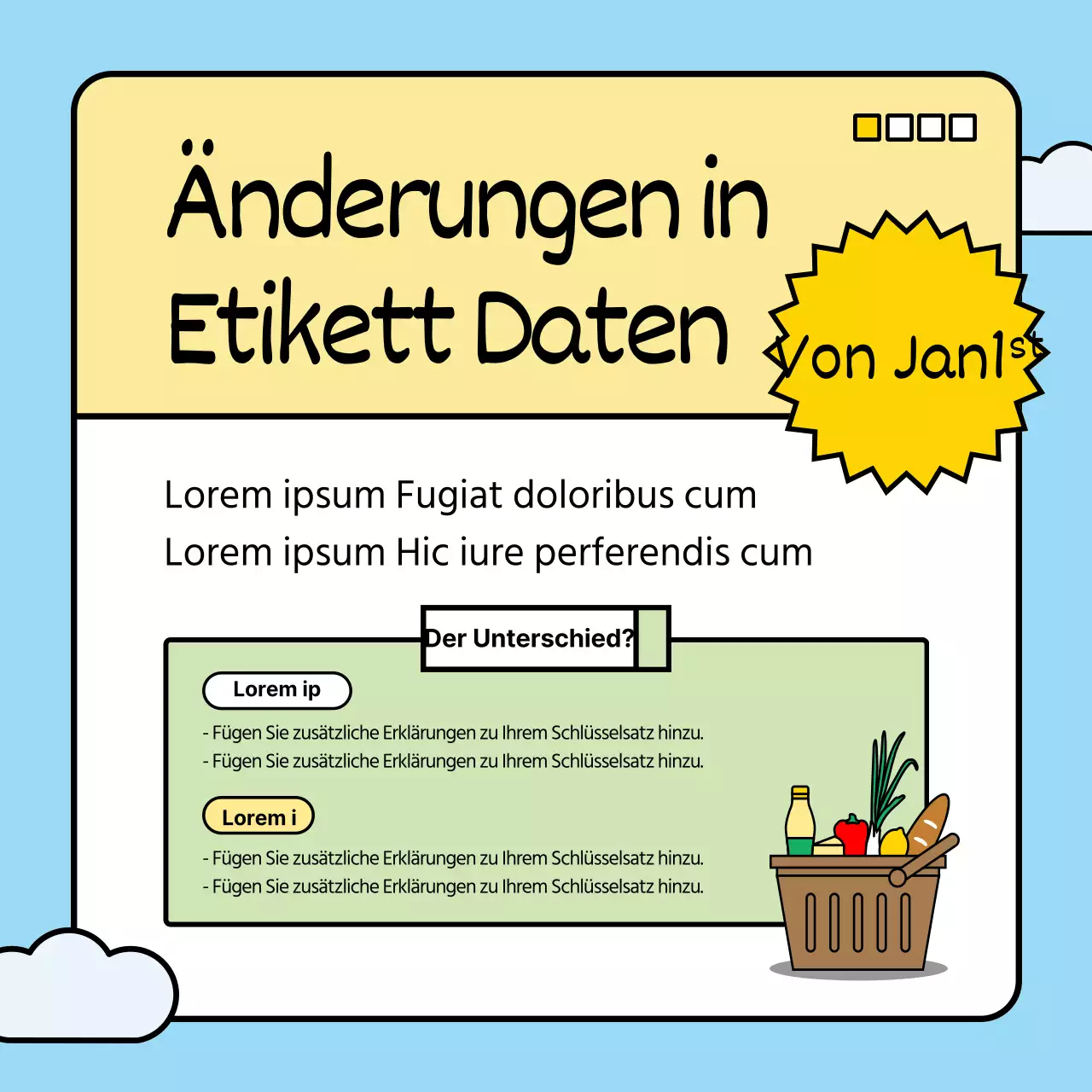 Ein niedliches Häschen in hellblauem und grünem Farbschema stellt die diesjährigen Änderungen der Politik vor