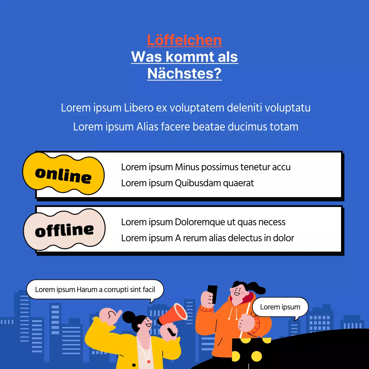 Blaue und orangefarbene Illustration von Gen MZ-Anhängern