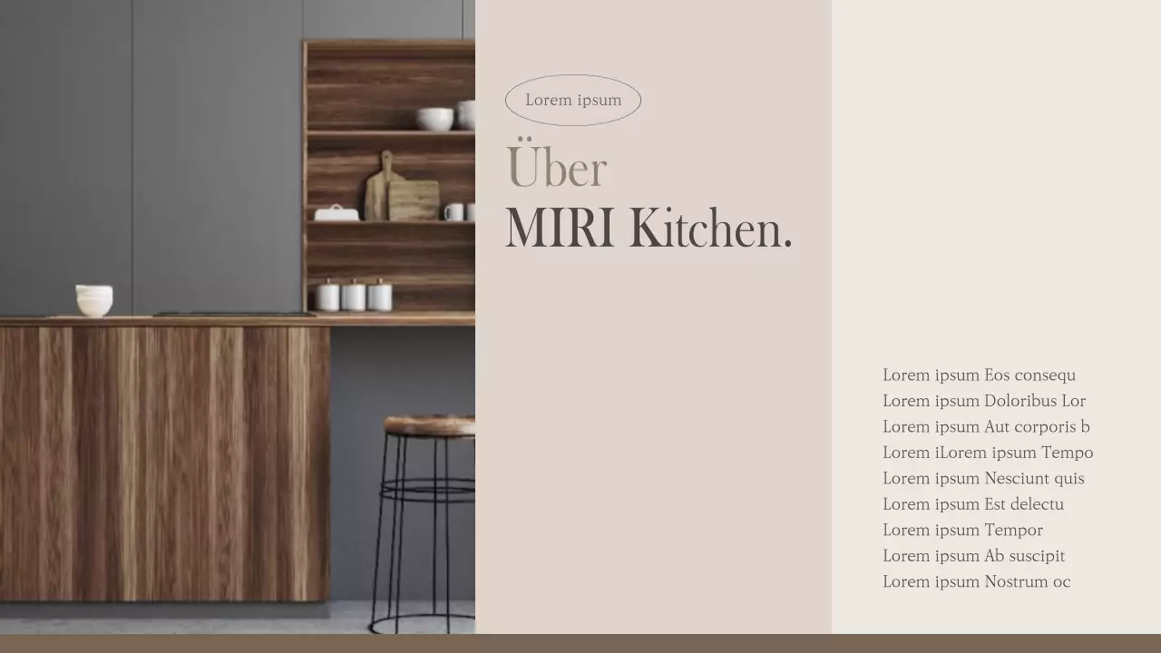 Moderne Gemeinschaftsküche in Beige und Braun (Präsentation)