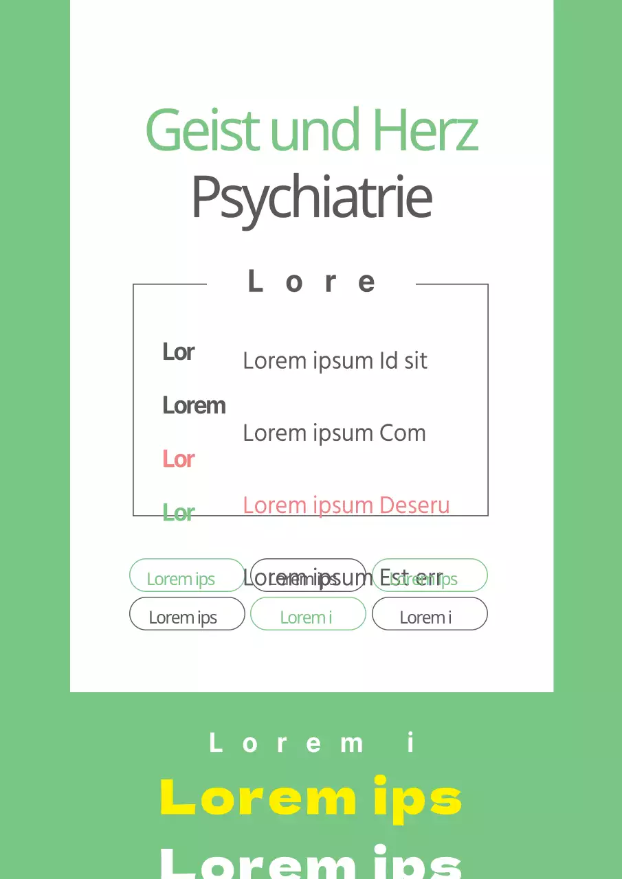 Einfacher, grüner Flyer zu den Öffnungszeiten der Psychiatrie