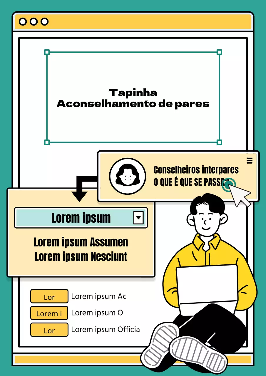 Um conceito de navegador Web amarelo e menta com um convite a agentes