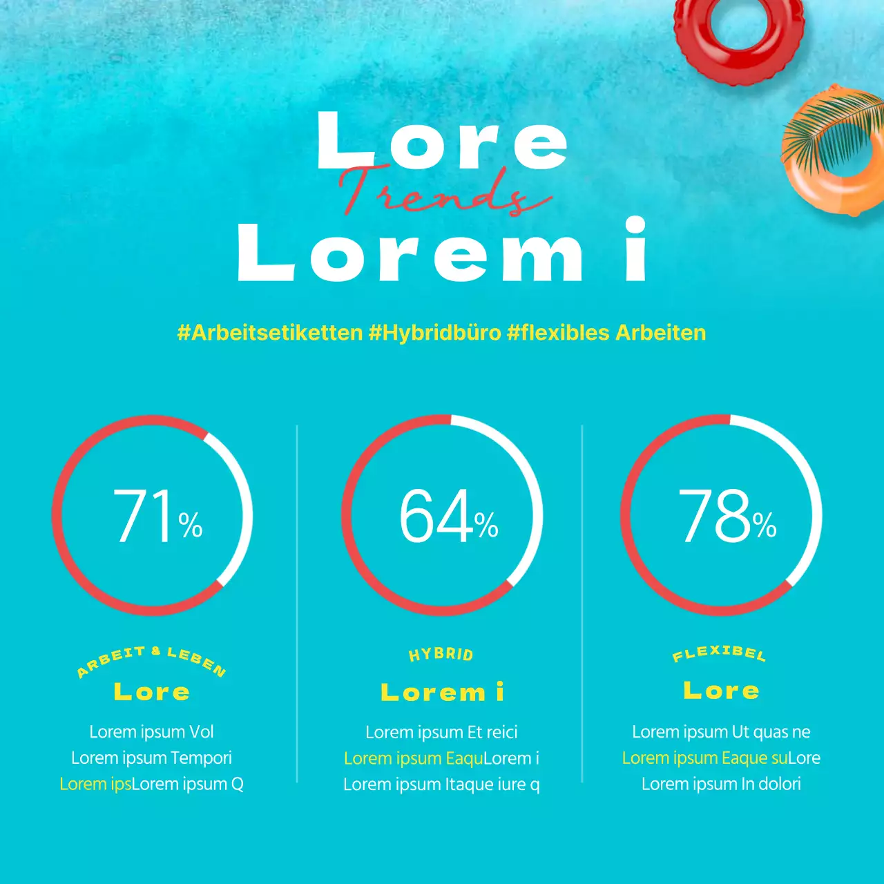 Ein kühler, knackig blauer und gelber Büroarbeitsplatz