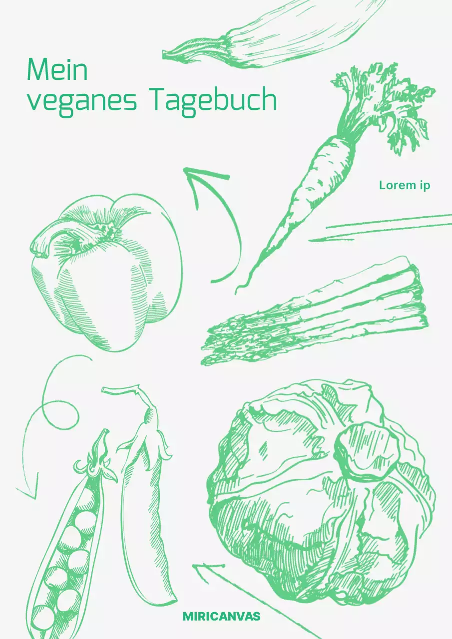 Grüne handgezeichnete Kritzeleien natürliches veganes Tagebuch