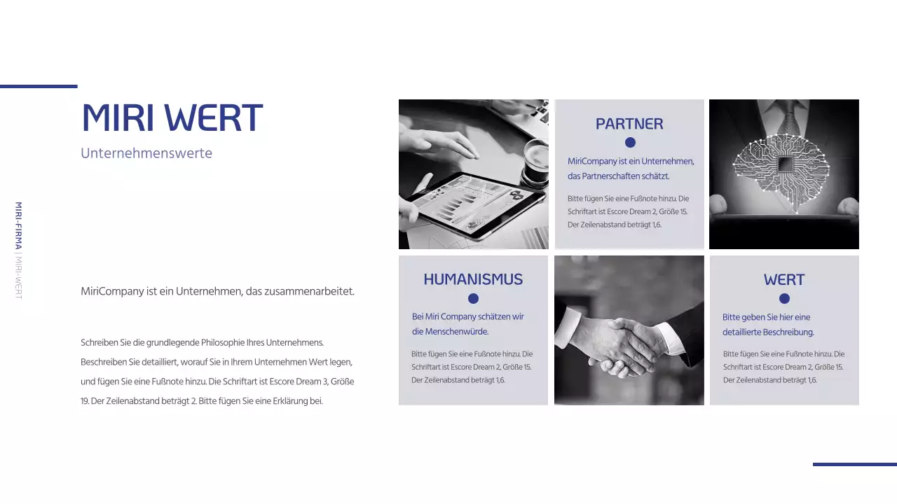 Ein einfaches Unternehmensprofil in Marineblau und Grau