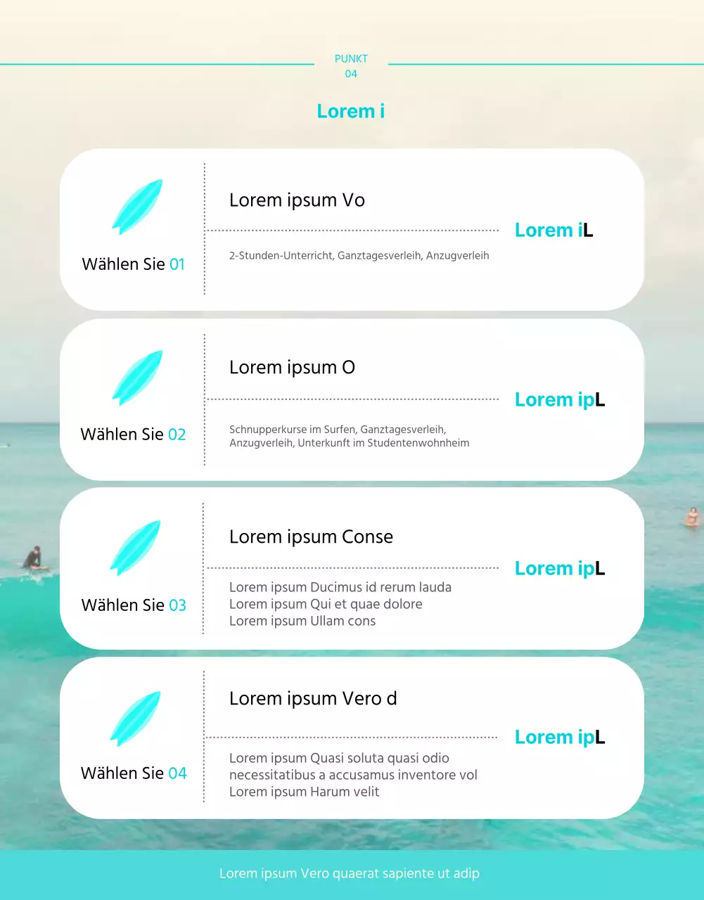 Mintfarbene, erfrischende Surf-Detailseite