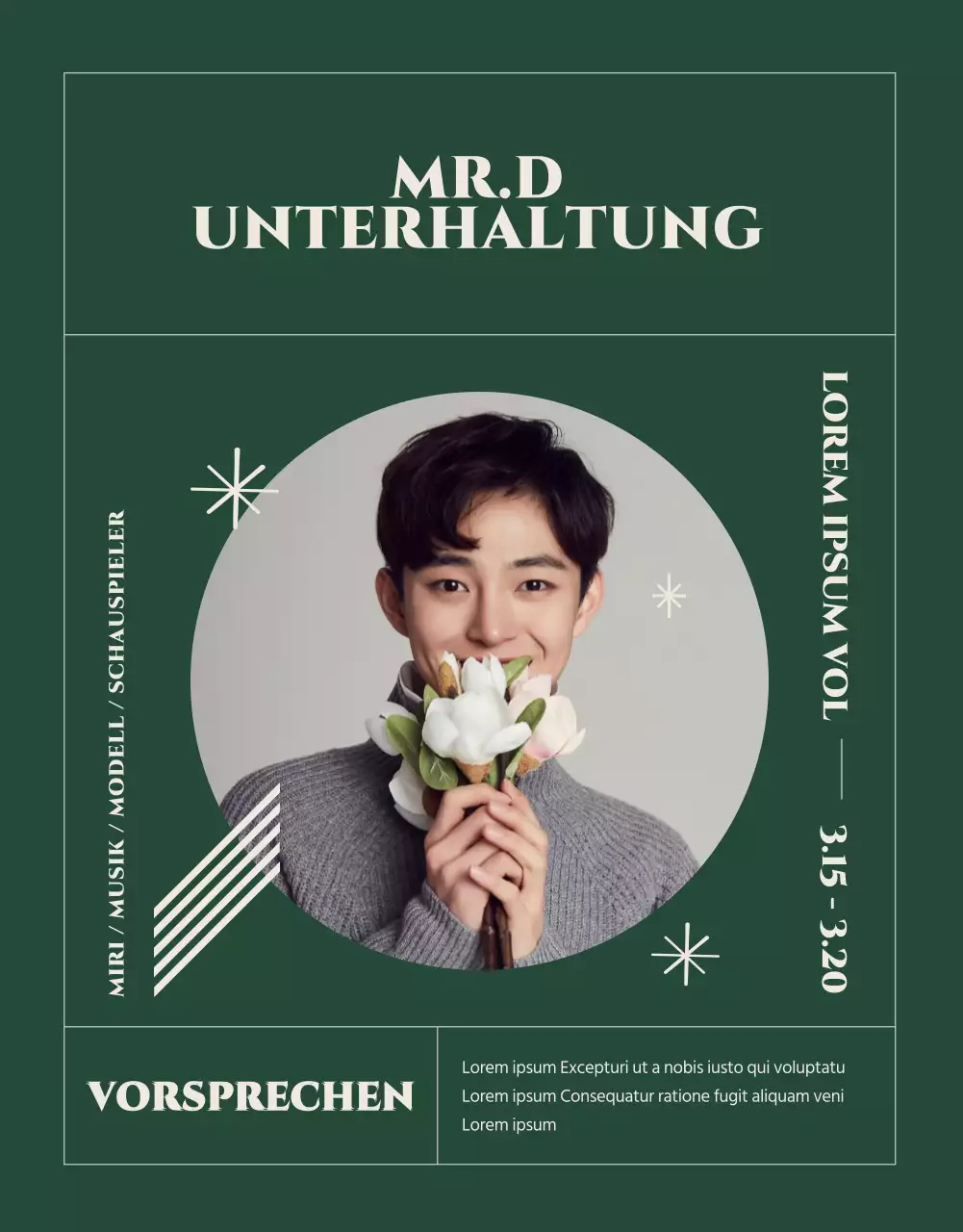 Saubere, grün-beigefarbene Hörprobenankündigung