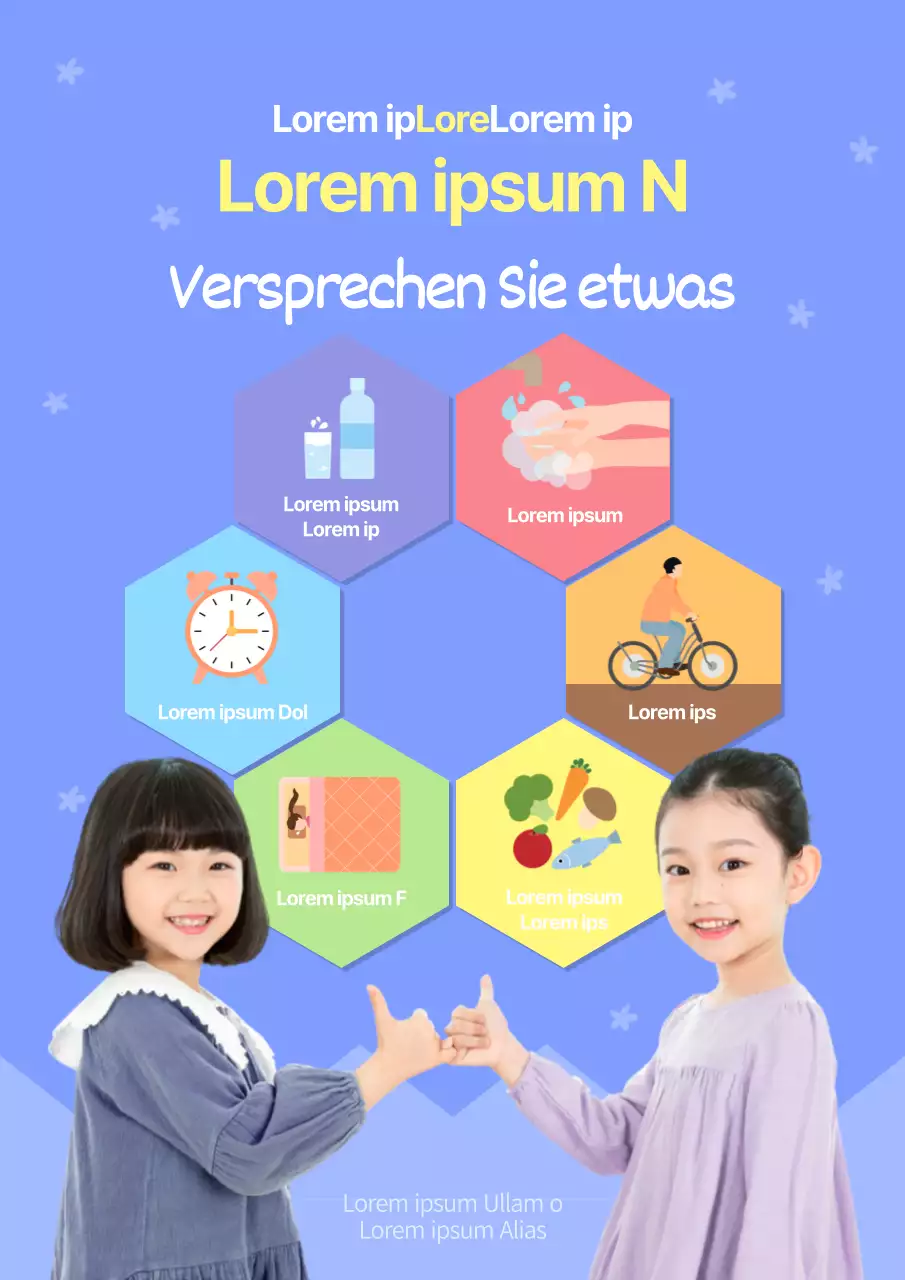 Niedlicher Lifestyle-Ratgeber für Kinder mit lila gesunden Illustrationen