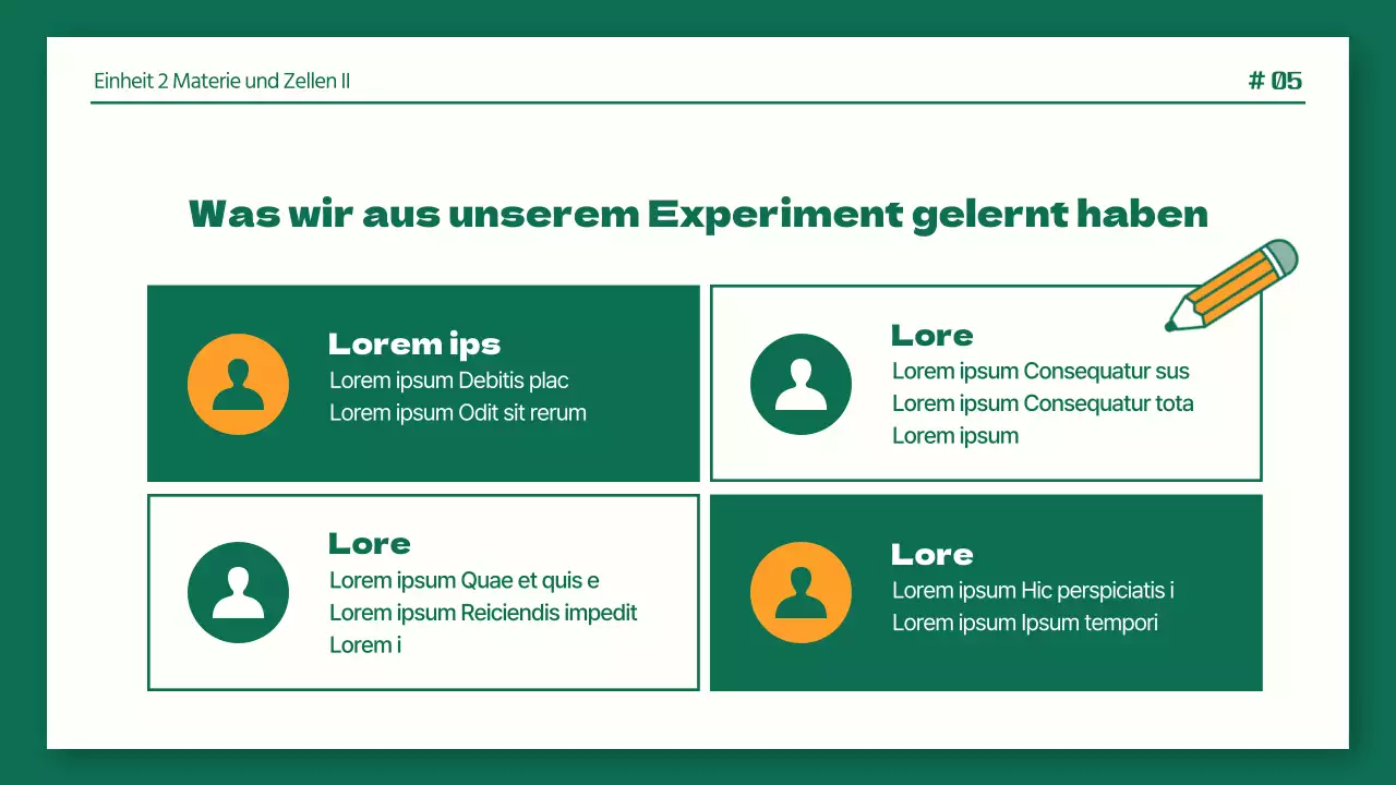 Saubere wissenschaftliche Laborberichte in Grün und Orange
