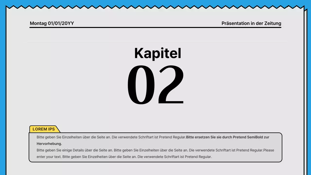 Kräftige Linien und eine aufmerksamkeitsstarke Präsentation in einem Zeitungskonzept mit gelben und hellblauen Akzentfarben
