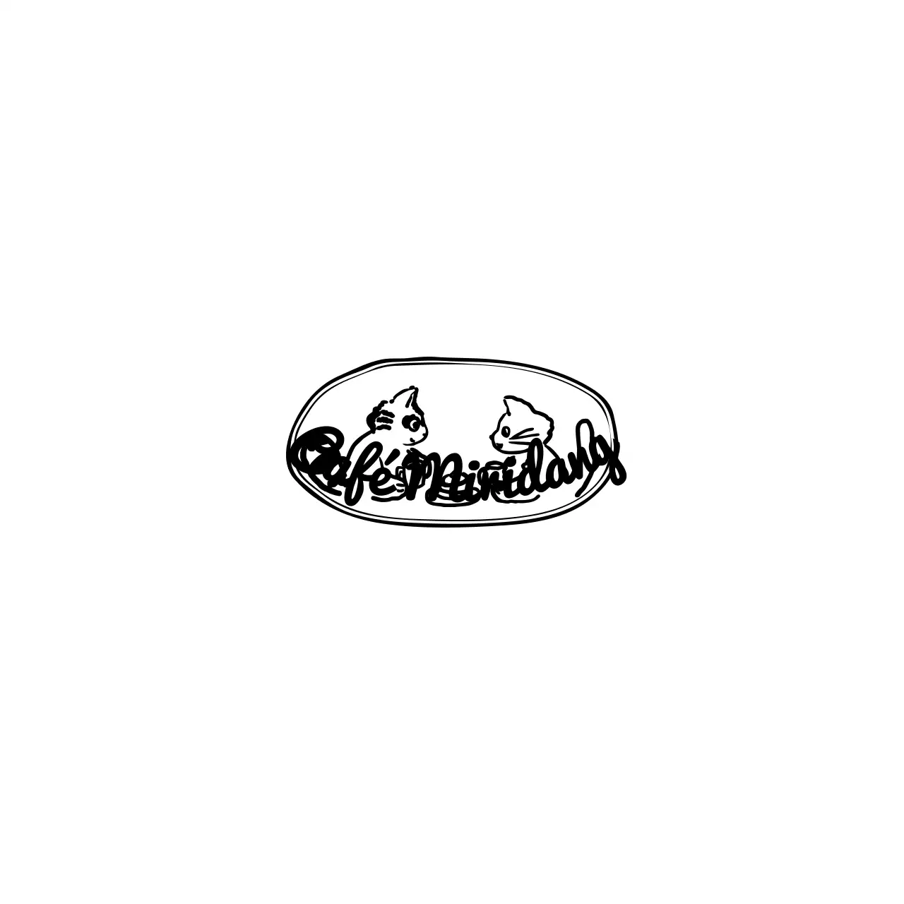 Design do logótipo de um café com ilustrações de animais engraçadas que parecem ter sido desenhadas à mão de forma torta