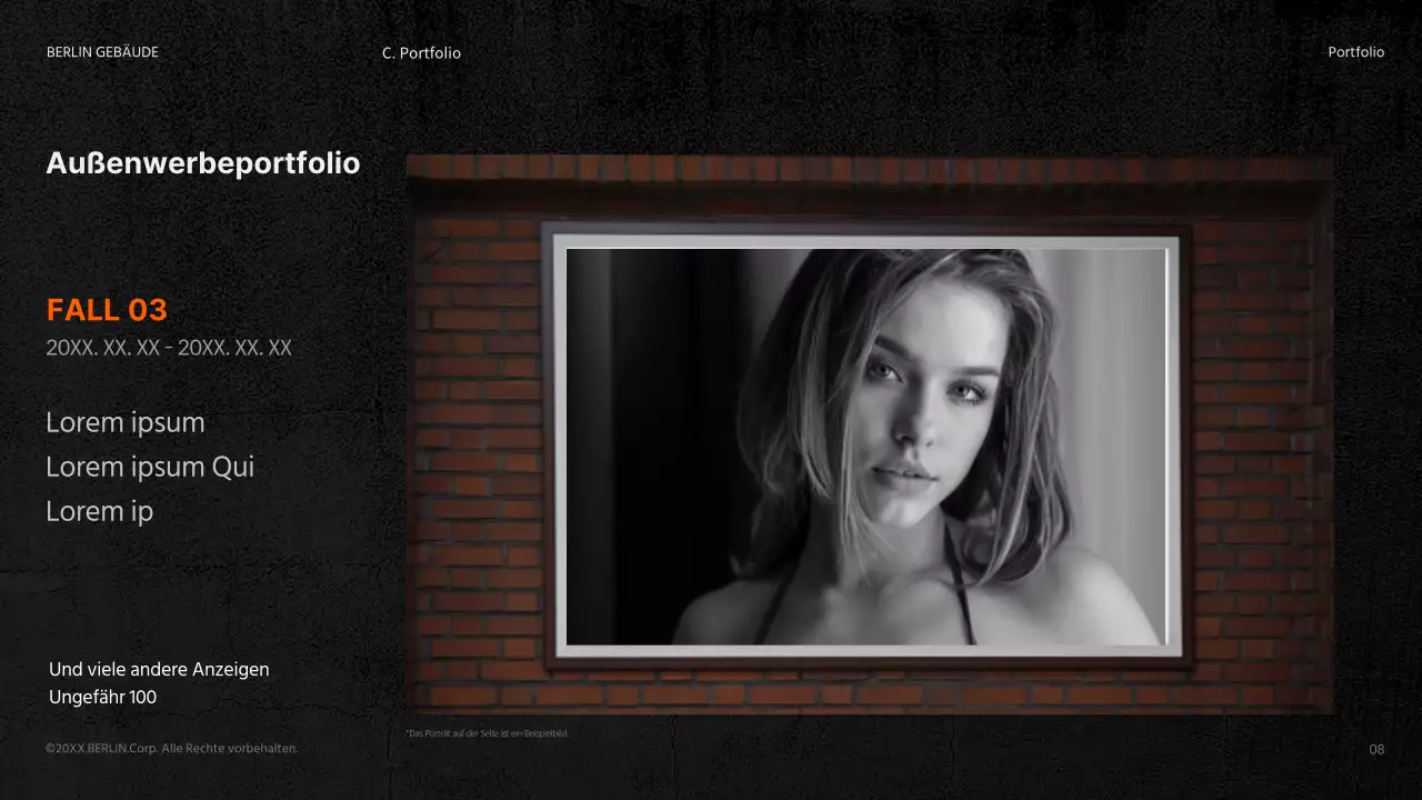 Eine saubere, schwarz-orangefarbene Produktanzeige für Gebäude