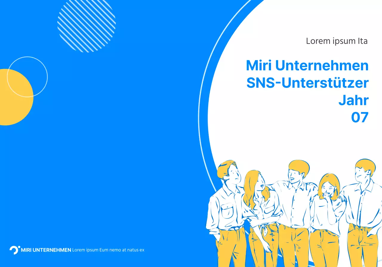 Ein einfaches Konzept für ein Souvenir eines Unternehmensunterstützers mit blauen und gelben Kreisen.