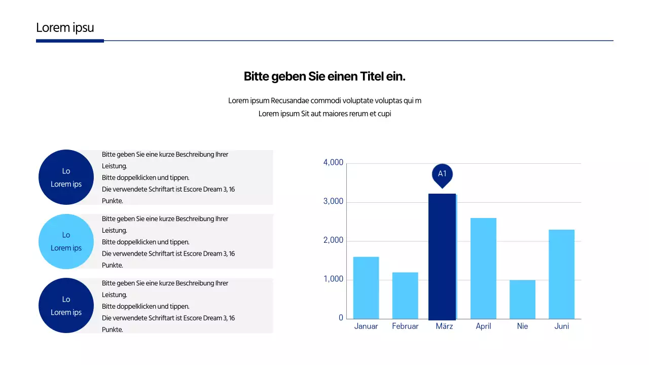 Blaues und hellblaues Balkendiagramm zum Unternehmenskonzept