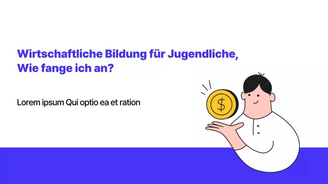 Illustriertes Thema der wirtschaftlichen Jugendbildung in Blau und Orange