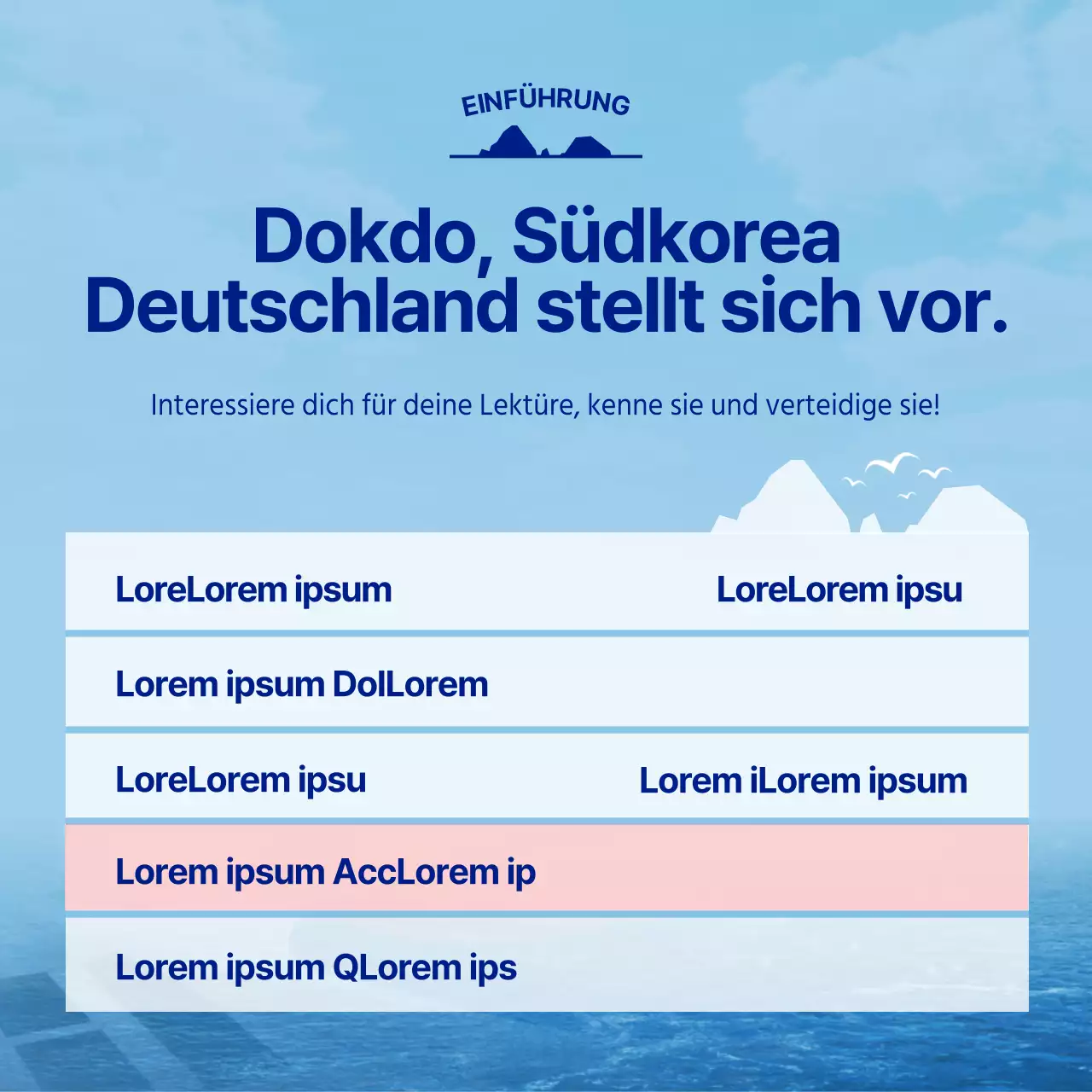 Das hellblaue und marineblaue Dokdo University Outreach Team