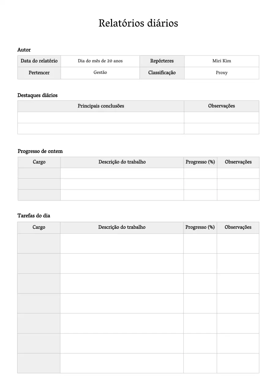 Formatação básica de documentos de relatórios diários