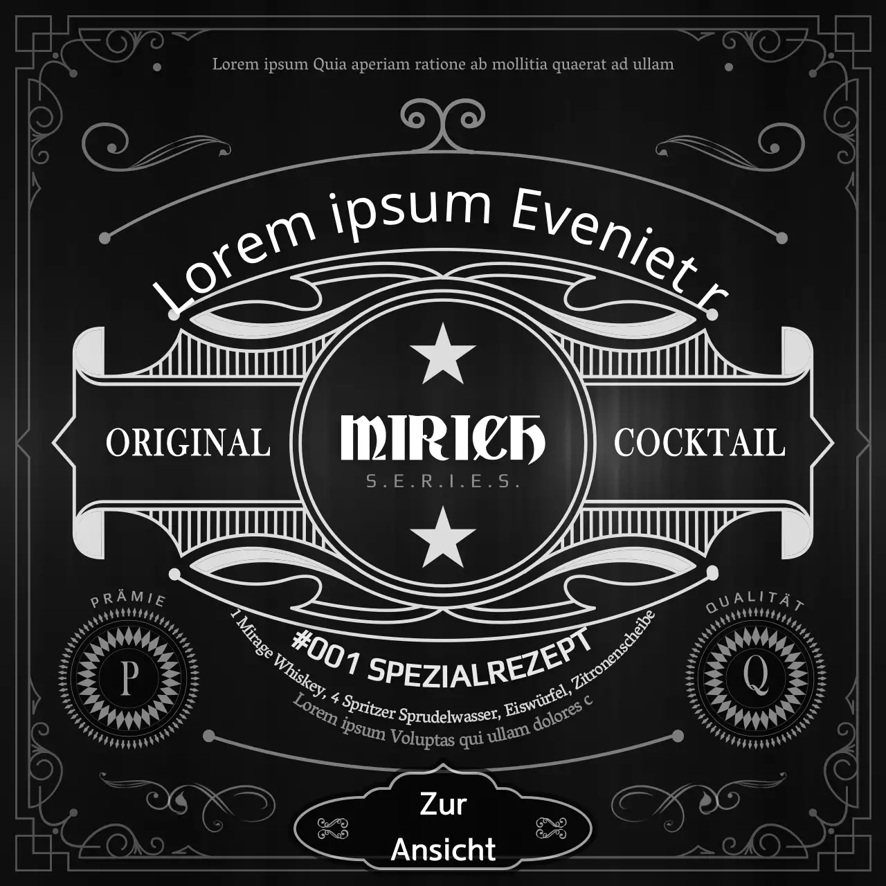 Schwarzes und weißes Whisky-Etikett Konzept Hausbrau-Rezept Information