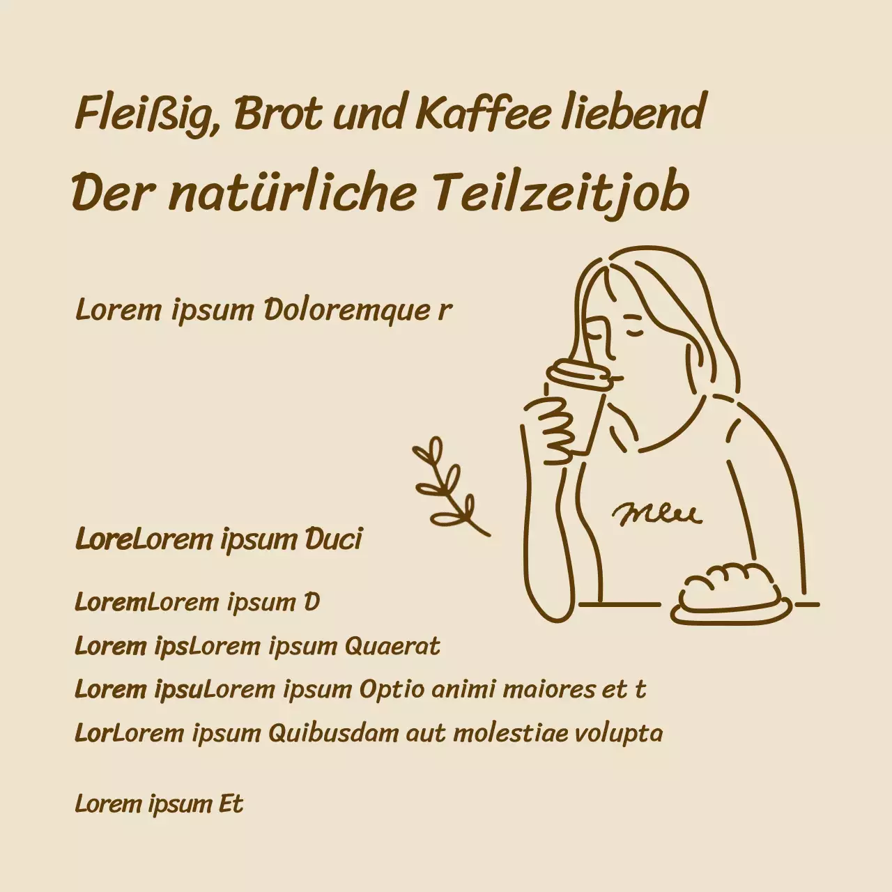Brauner, einfacher, illustrierter Lebenslauf für einen Teilzeitjob im Café