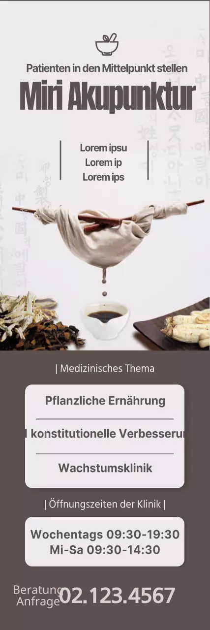 Ein einfaches Konzept in Schwarz, Braun und Hellgrau für die Klinik für orientalische Medizin